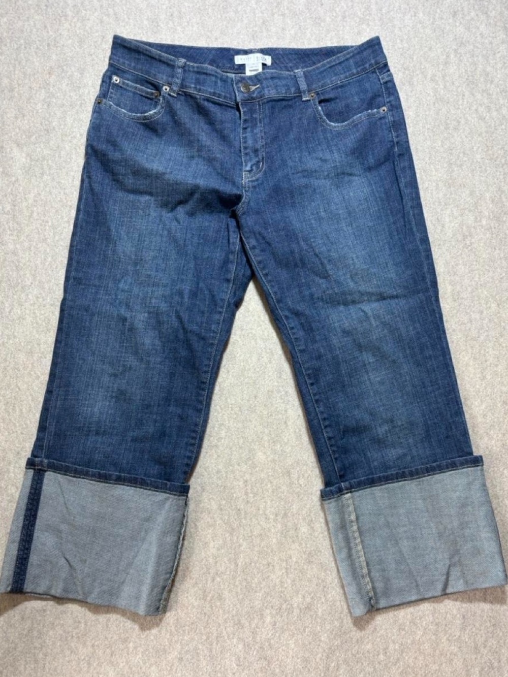 Dark Blue Cuffed Denim Capris
